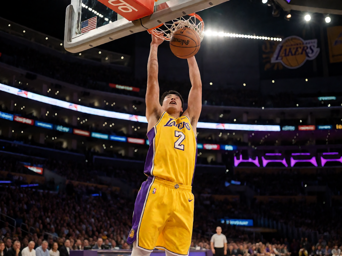 NBA比赛中球员完成精彩扣篮的瞬间画面